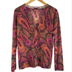EUC Talbots Cardigan Knit Lightweight Merino Wool Paisley Printed Size S